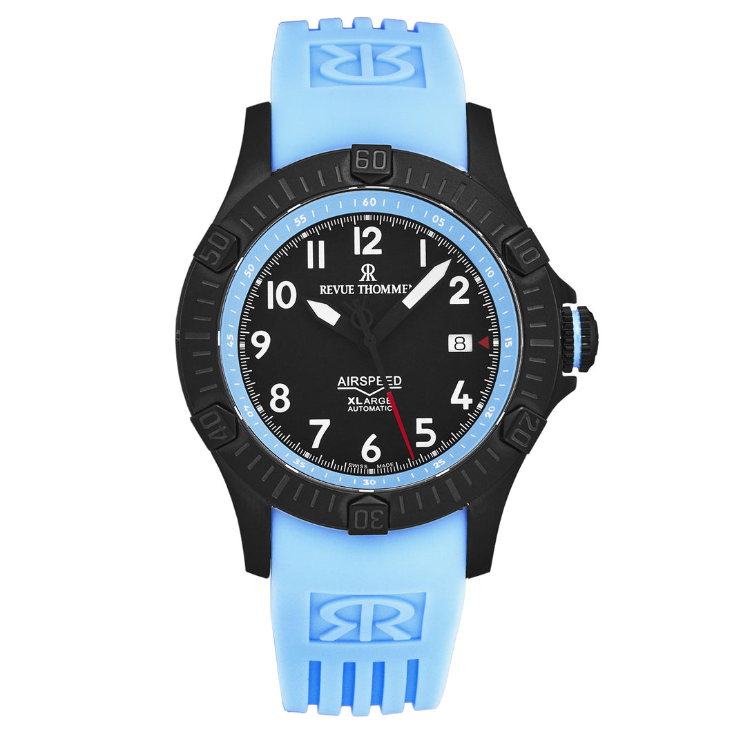 Revue Thommen Men's 'Air speed' Black Dial Blue Rubber Strap Automatic Watch 16070.4775