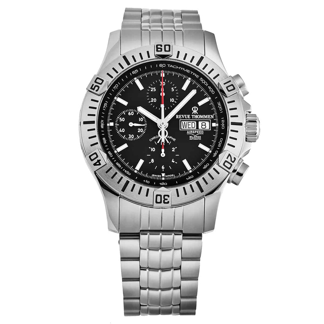 Revue Thommen Men's 16071.6139 'Air speed' Black Dial Chronograph Day-Date Swiss Automatic Watch
