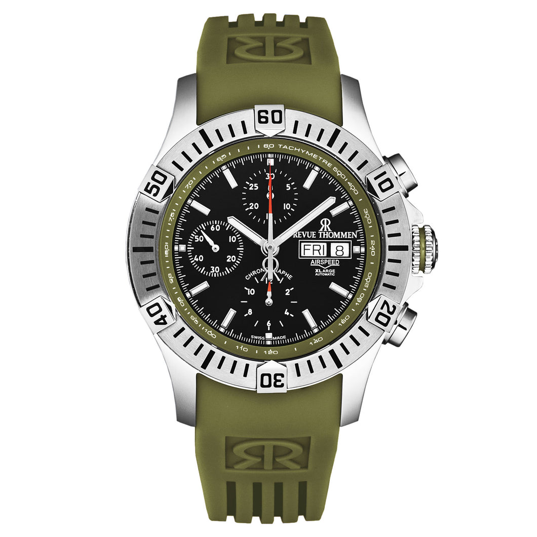 Revue Thommen Men's 'Air speed' Black Dial Green Rubber Strap Automatic Watch 16071.6634