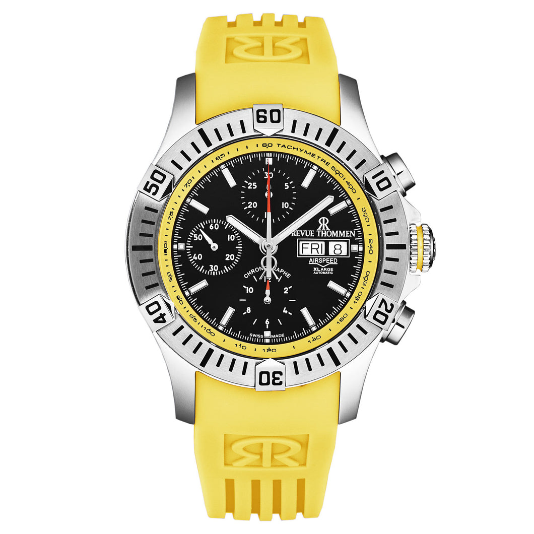 Revue Thommen Men's 'Air speed' Black Dial Yellow Rubber Strap Automatic Watch 16071.6638
