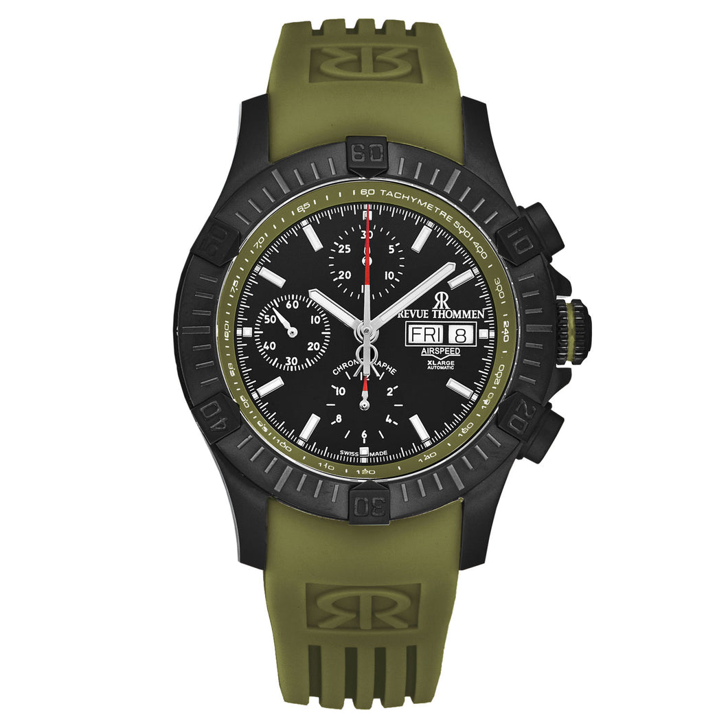 Revue Thommen Men's 'Air speed' Black Dial Green Rubber Strap Automatic Watch 16071.6674