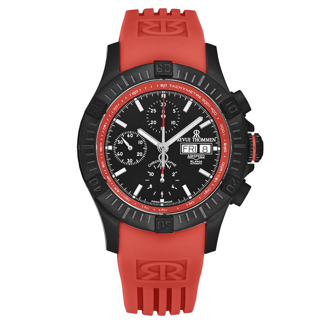 Revue Thommen Men's 'Air speed' Black Dial Red Rubber Strap Automatic Watch 16071.6676