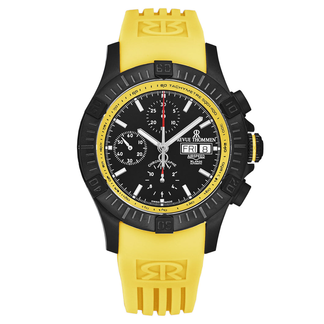 Revue Thommen Men's 'Air speed' Black Dial Yellow Rubber Strap Automatic Watch 16071.6678