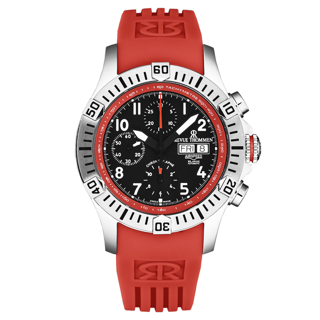 Revue Thommen Men's 'Air speed' Black Dial Red Rubber Strap Automatic Watch 16071.6736
