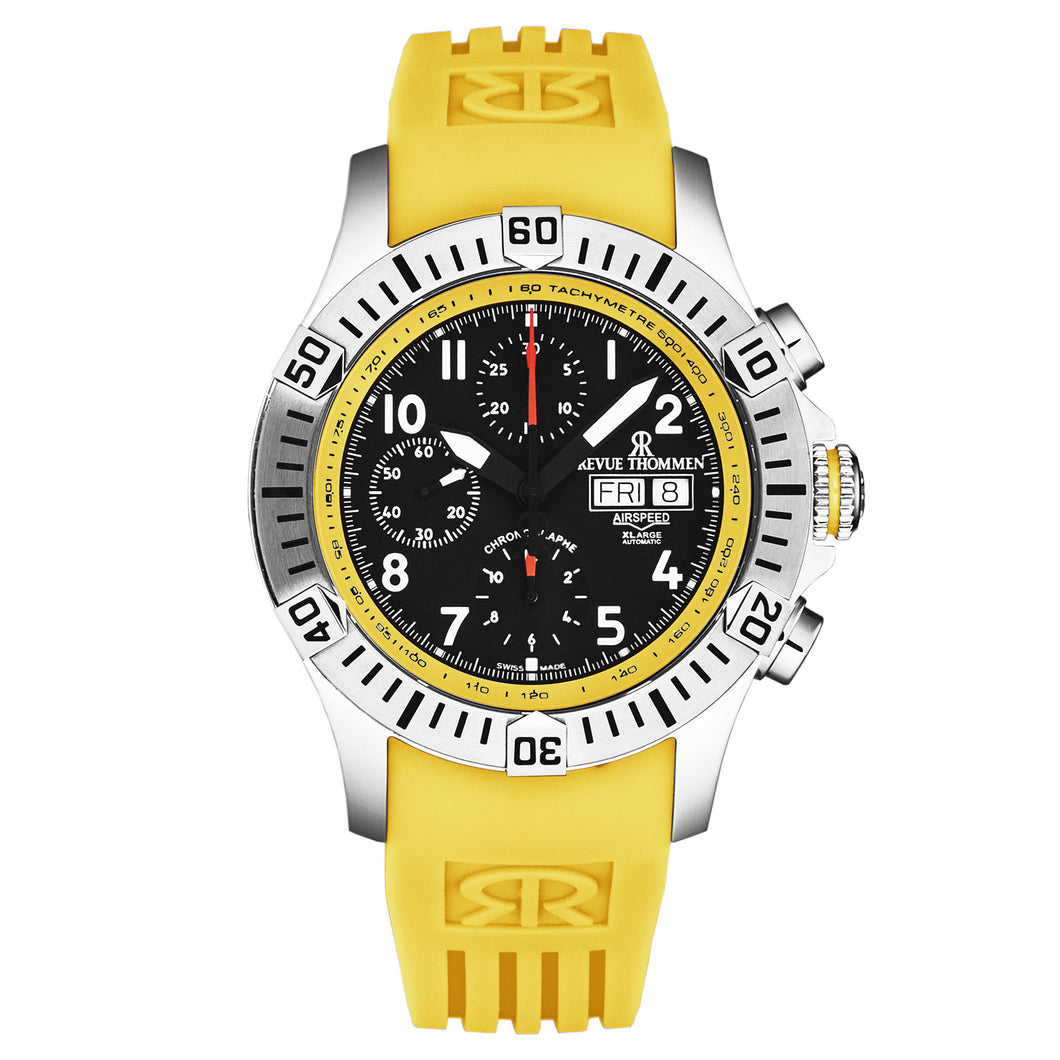 Revue Thommen Men's 'Air speed' Black Dial Yellow Rubber Strap Automatic Watch 16071.6738