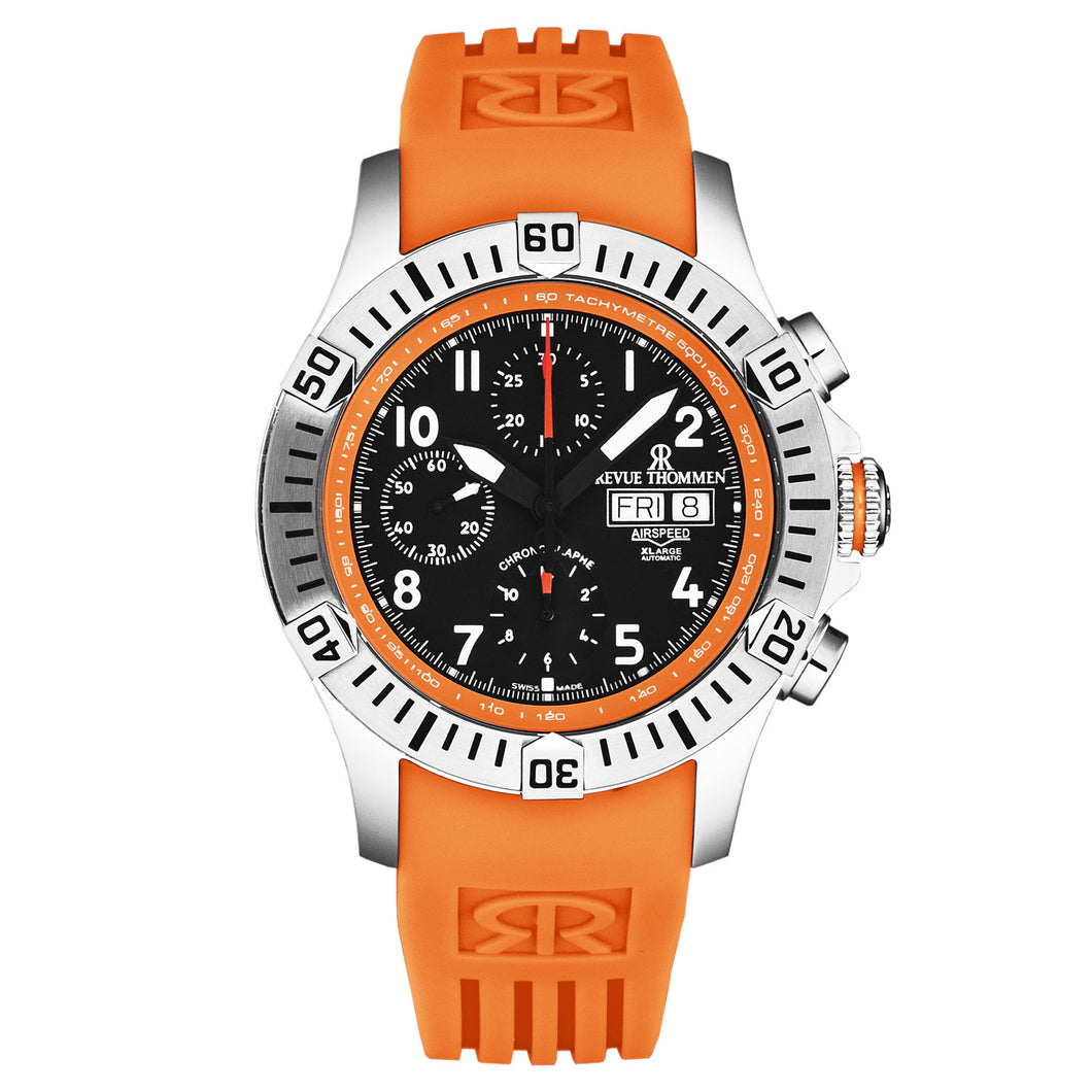 Revue Thommen Men's 'Air speed' Black Dial Orange Rubber Strap Automatic Watch 16071.6739