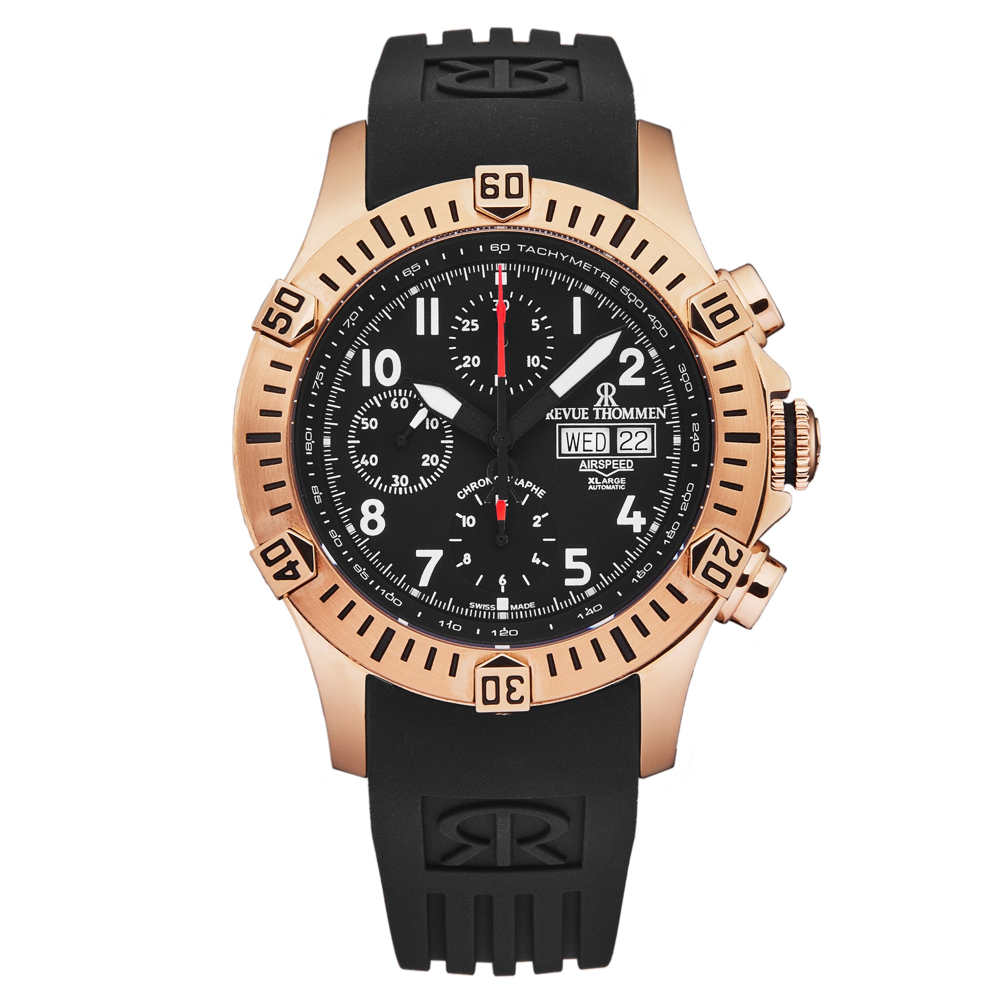 Revue Thommen Men's 'Air speed' Black Dial Black Rubber Strap Automati