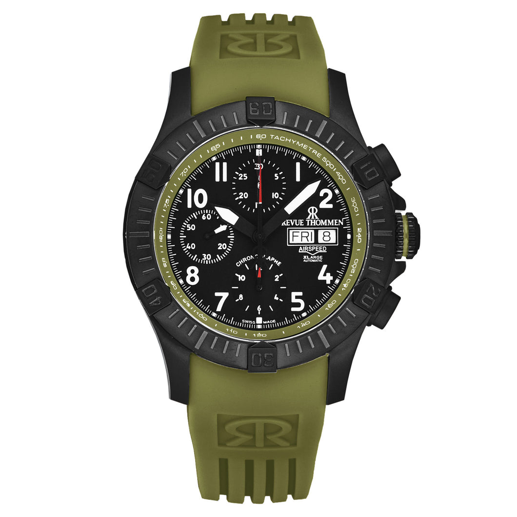 Revue Thommen Men's 'Air speed' Black Dial Green Rubber Strap Automatic Watch 16071.6774