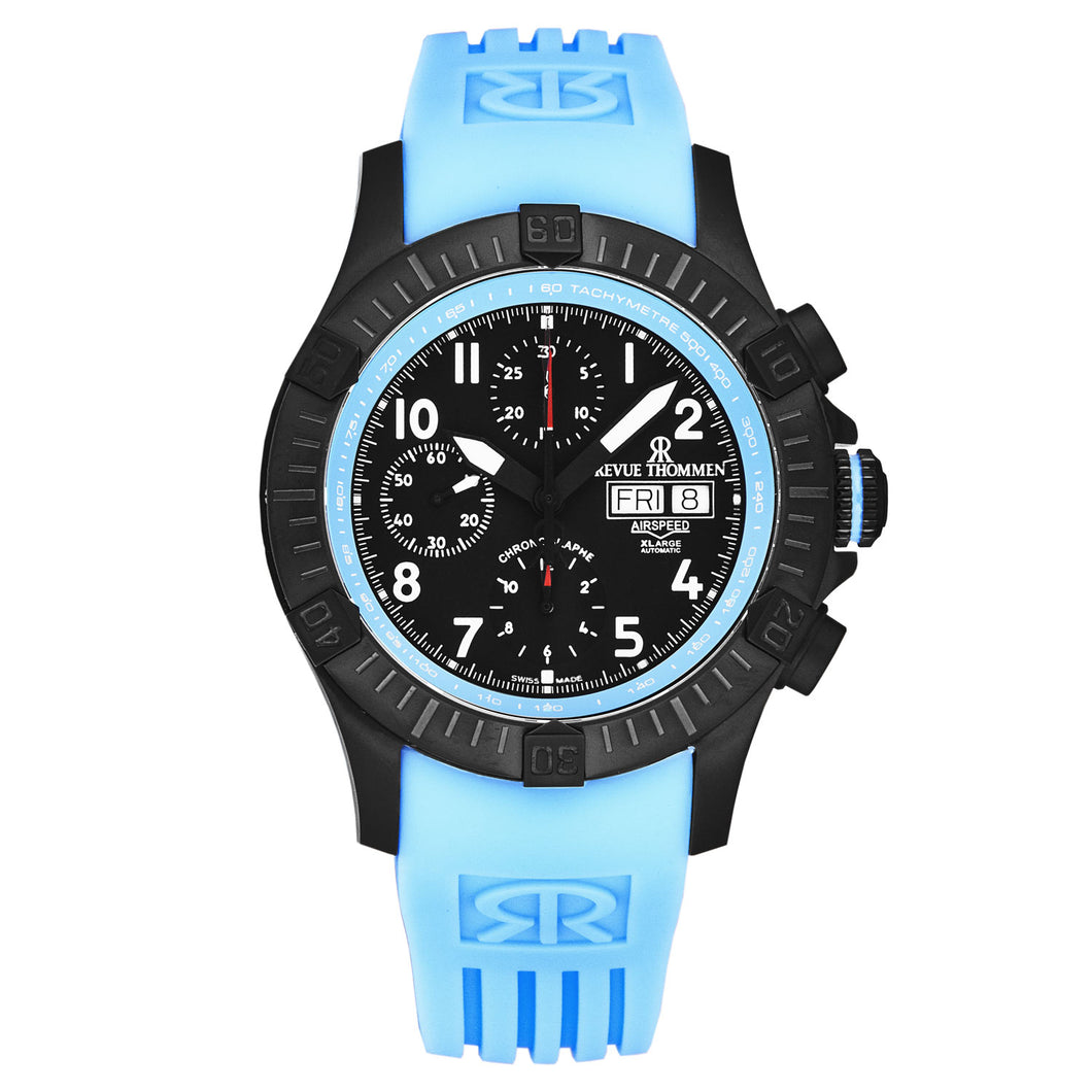 Revue Thommen Men's 'Air speed' Black Dial Blue Rubber Strap Automatic Watch 16071.6775