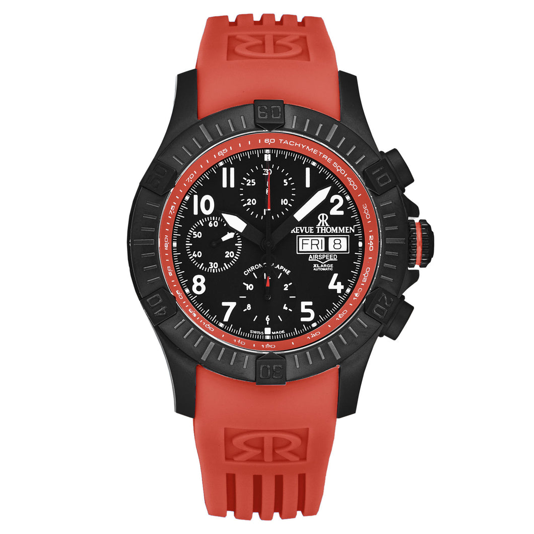 Revue Thommen Men's 'Air speed' Black Dial Red Rubber Strap Automatic Watch 16071.6776