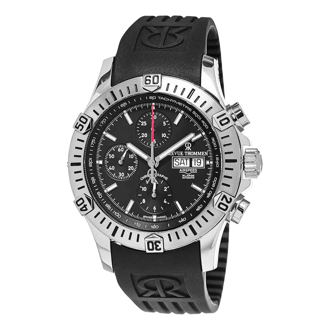Revue Thommen Men's 16071.6839 'Air Speed' Black Dial Black Rubber Strap Chronograph Swiss Automatic Watch