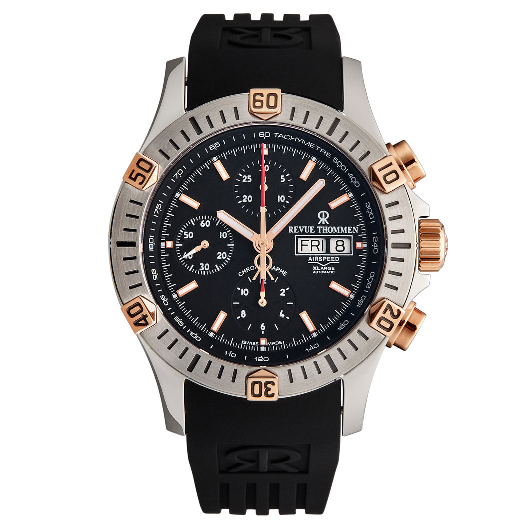 Revue Thommen Men's 16071.6859 'Airspeed' Black Dial Day-Date Chronograph Automatic Watch