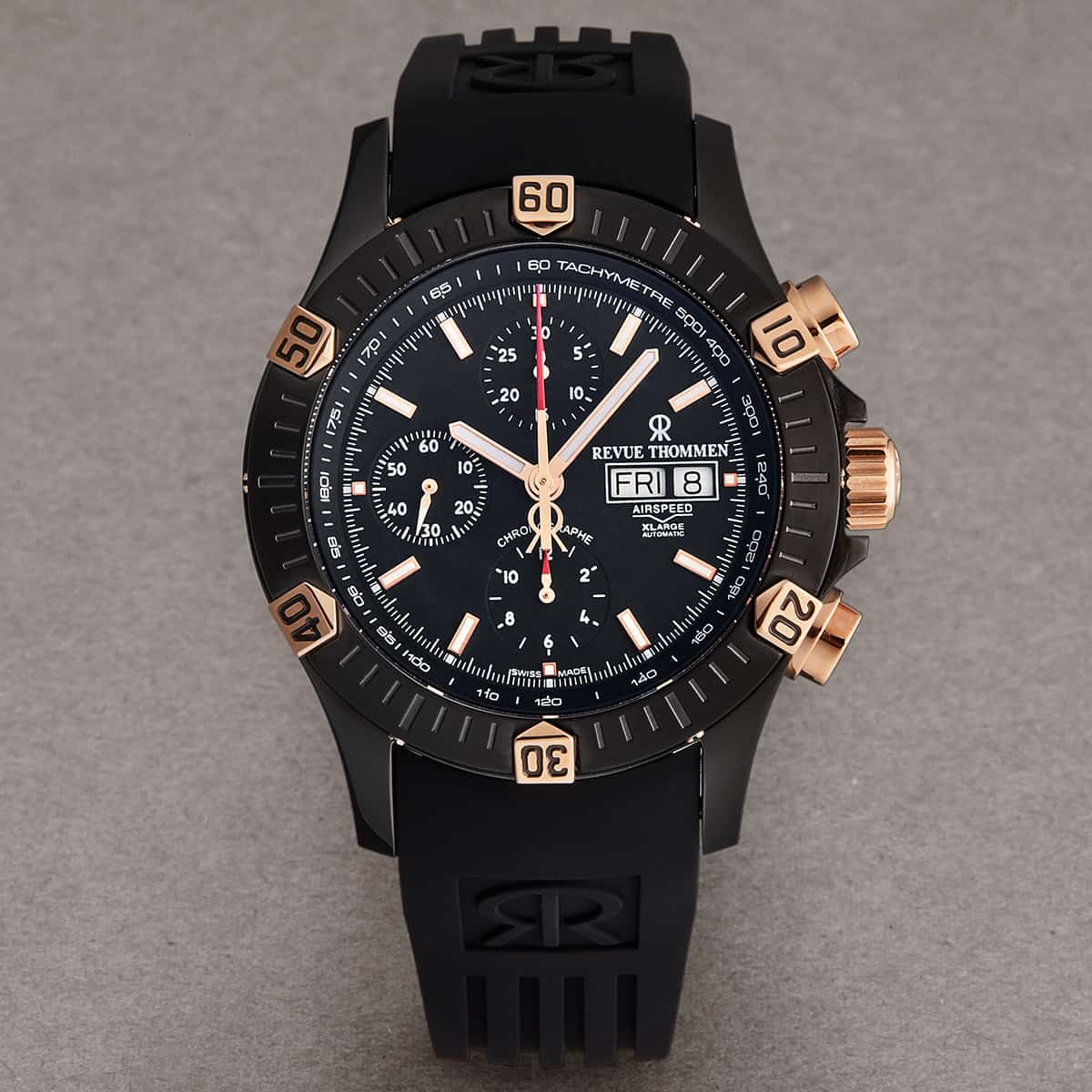 Revue Thommen Men's 16071.6887 'Airspeed' Black Dial Day-Date Chronograph  Automatic Watch