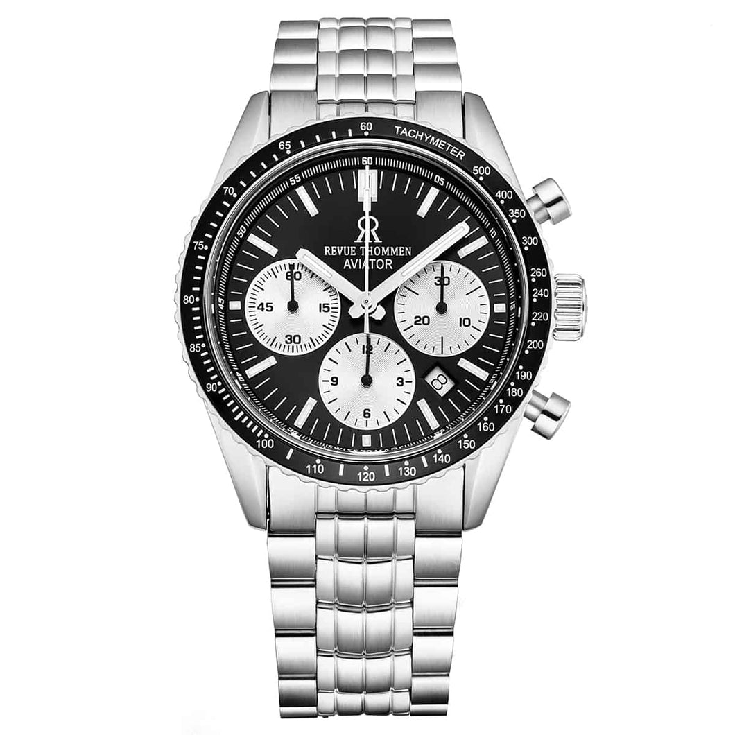 Revue Thommen Men's 17000.6134 'Aviator' Black Dial Stainless Steel Chronograph Automatic Watch
