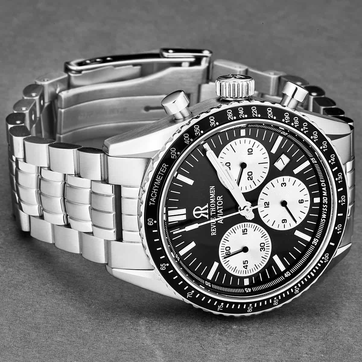 Revue Thommen Men's 17000.6134 'Aviator' Black Dial Stainless Steel Ch