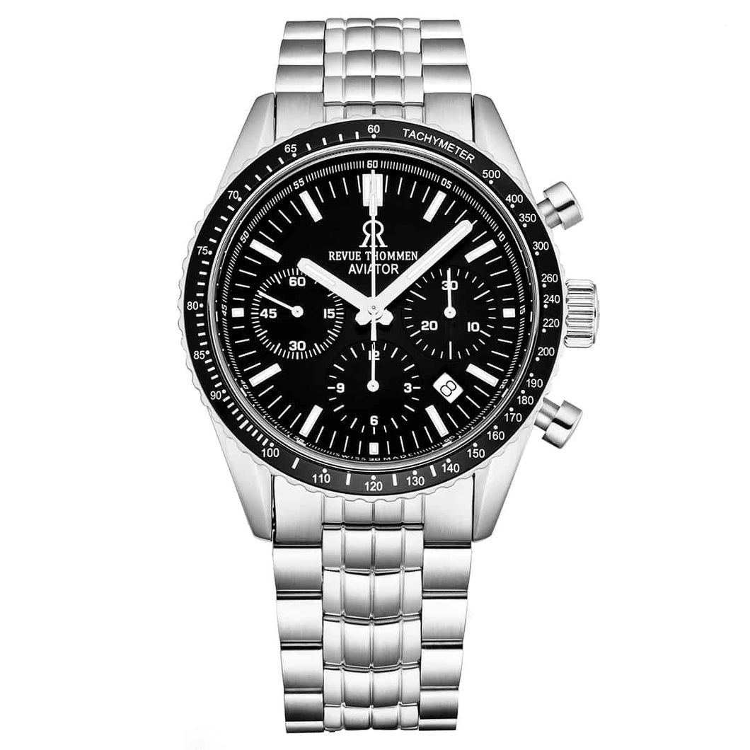 Revue Thommen Men's 17000.6137 'Aviator' Black Dial Stainless Steel Chronograph Automatic Watch