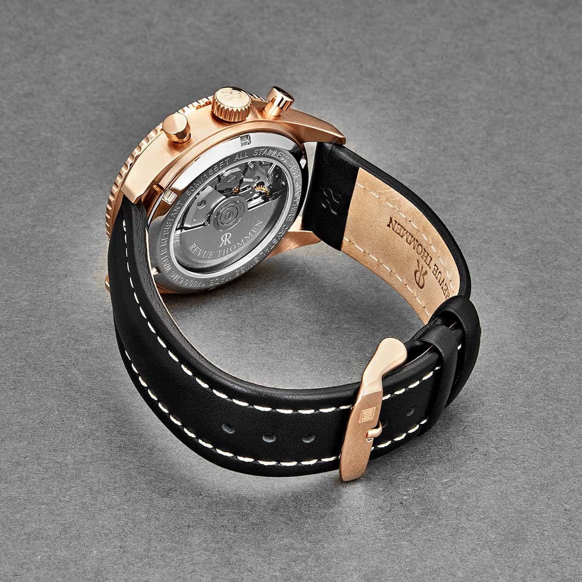 Revue Thommen Men's 17000.6567 Aviator Black Dial Rose Tone