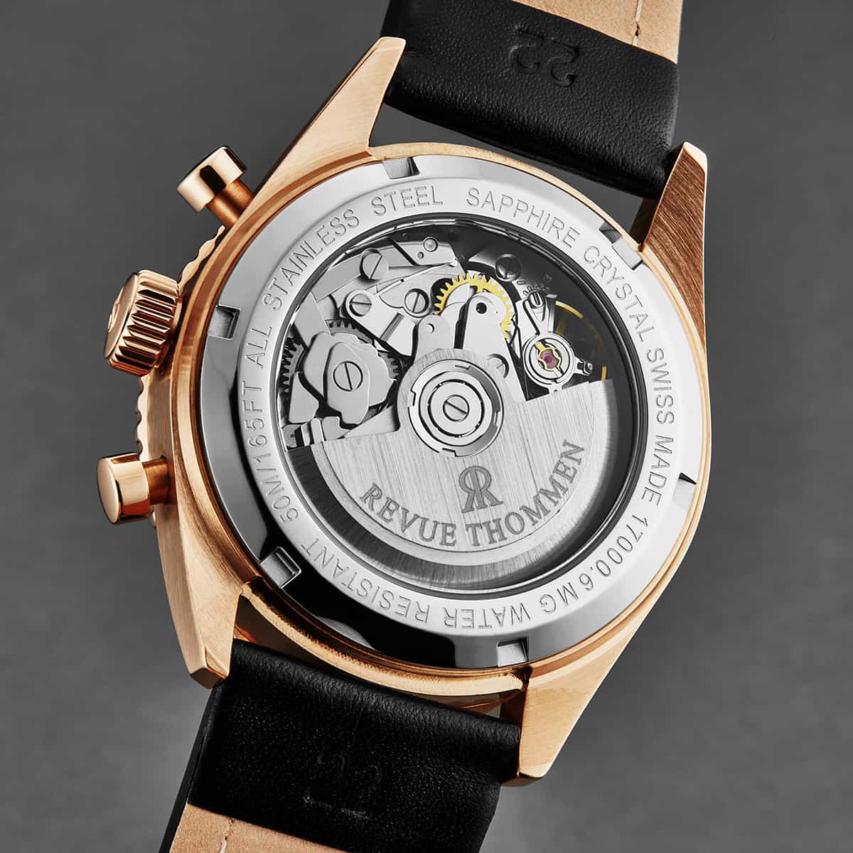 Revue Thommen Men's 17000.6567 Aviator Black Dial Rose Tone