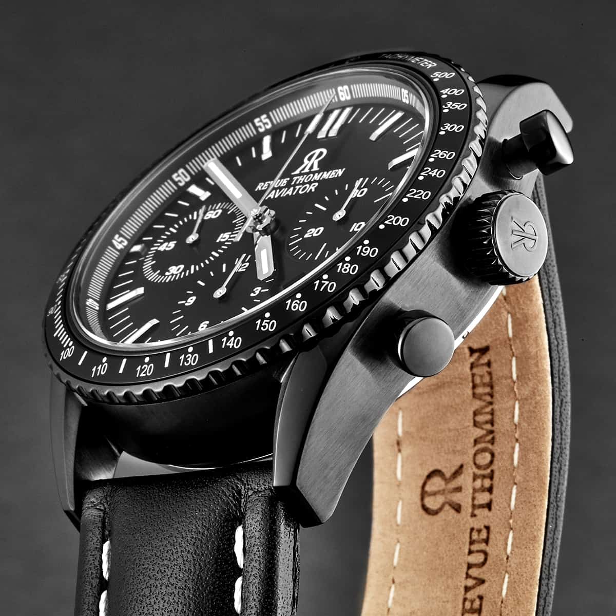 Revue Thommen Men's 17000.6577 Aviator Leather Strap Automatic Watch