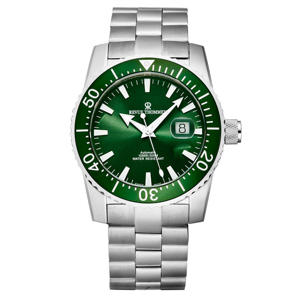 Revue Thommen Men's 17030.2134 'Diver' Green Dial Stainless Steel Swis
