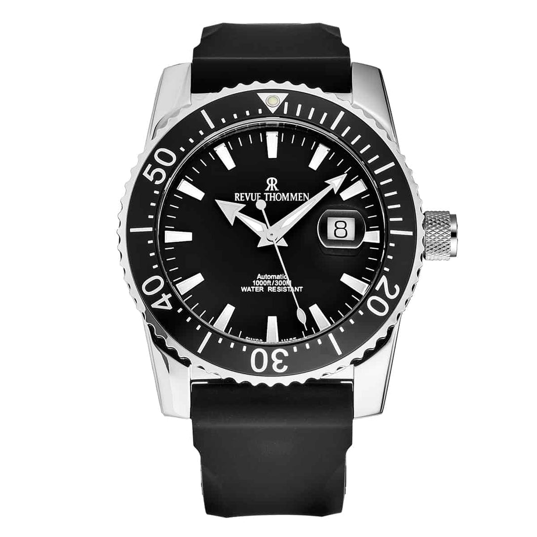 Revue Thommen Men's 17030.2537 'Diver' Black Dial Black Rubber Strap Swiss Automatic Watch