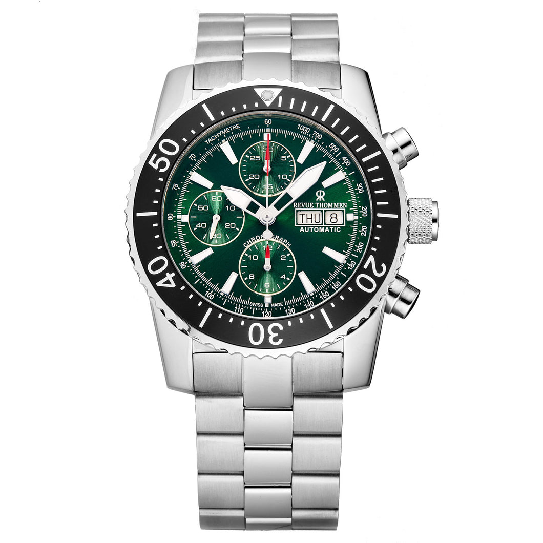 Revue Thommen Men's 17030.6122 'Air Speed' Green Dial Stainless Steel Chronograph Automatic Watch