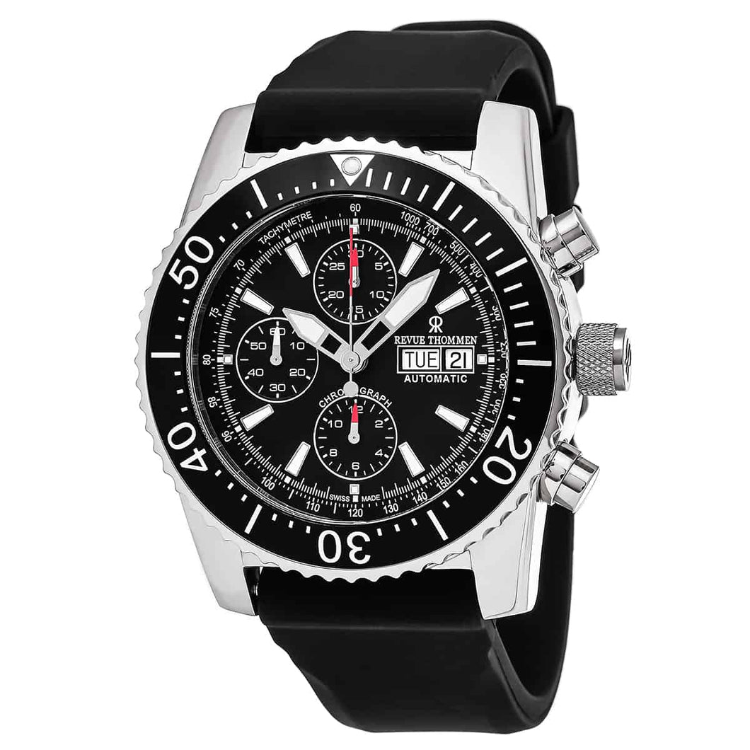 Revue Thommen 17030.6534 'Air Speed' Black Dial Black Rubber Strap Chronograph Swiss Automatic Watch