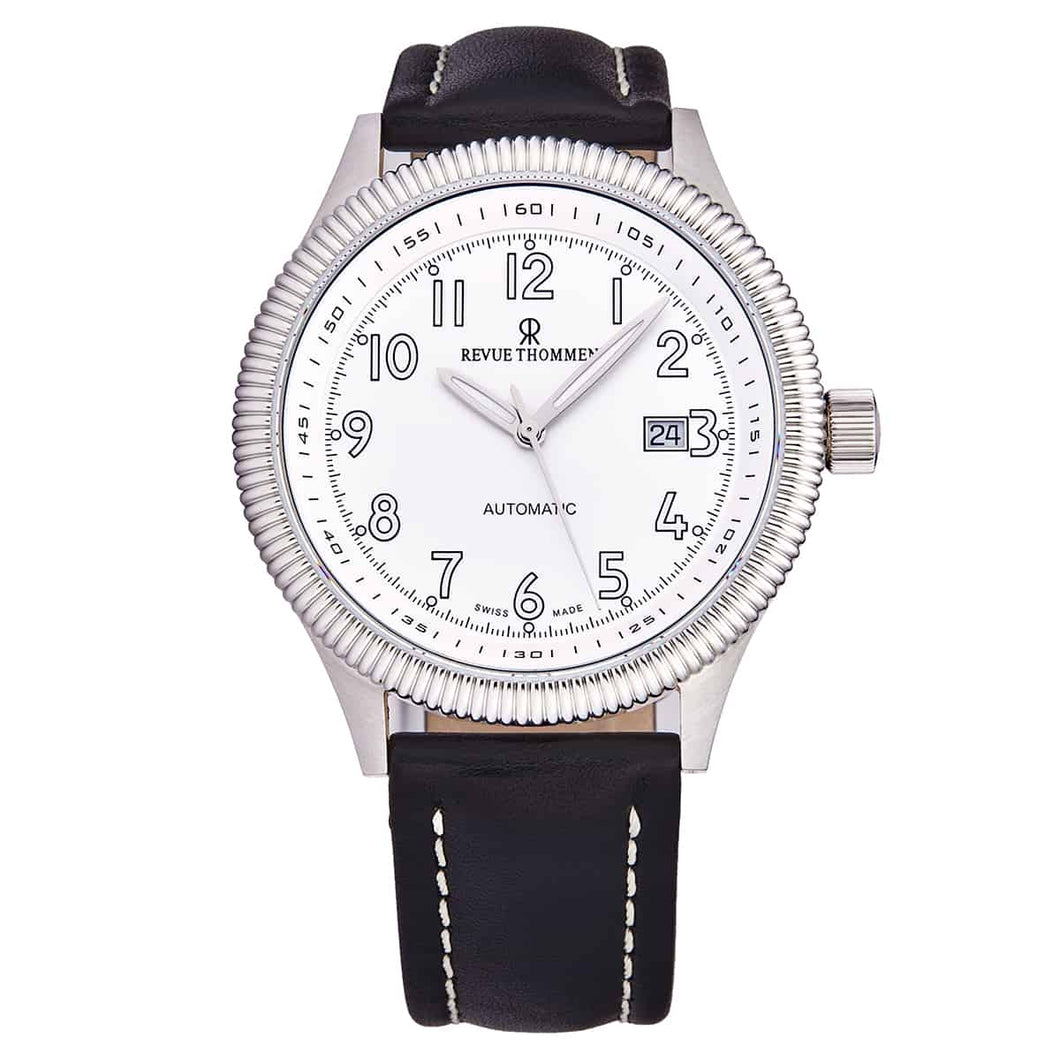 Revue Thommen Men's 17060.2522 'Pilot' Silver Dial Black Leather Strap Date Automatic Watch