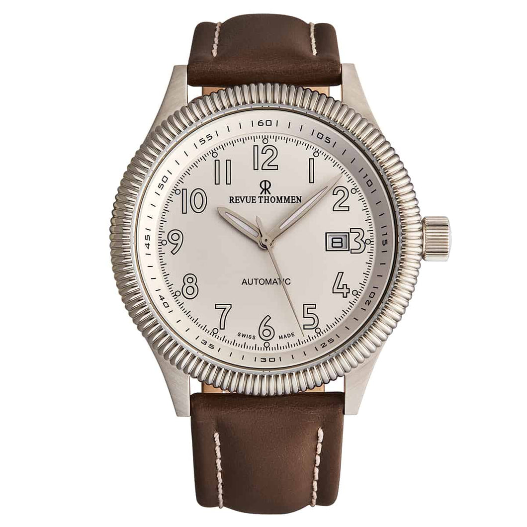 Revue Thommen Men's 17060.2523 'Pilot' Silver Dial Brown Leather Strap Automatic Watch
