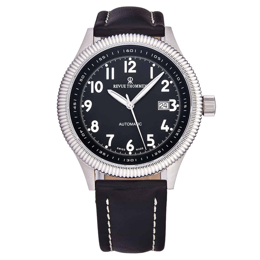 Revue Thommen Men's 17060.2524'Pilot' Black Dial Black Leather Strap Date Automatic Watch