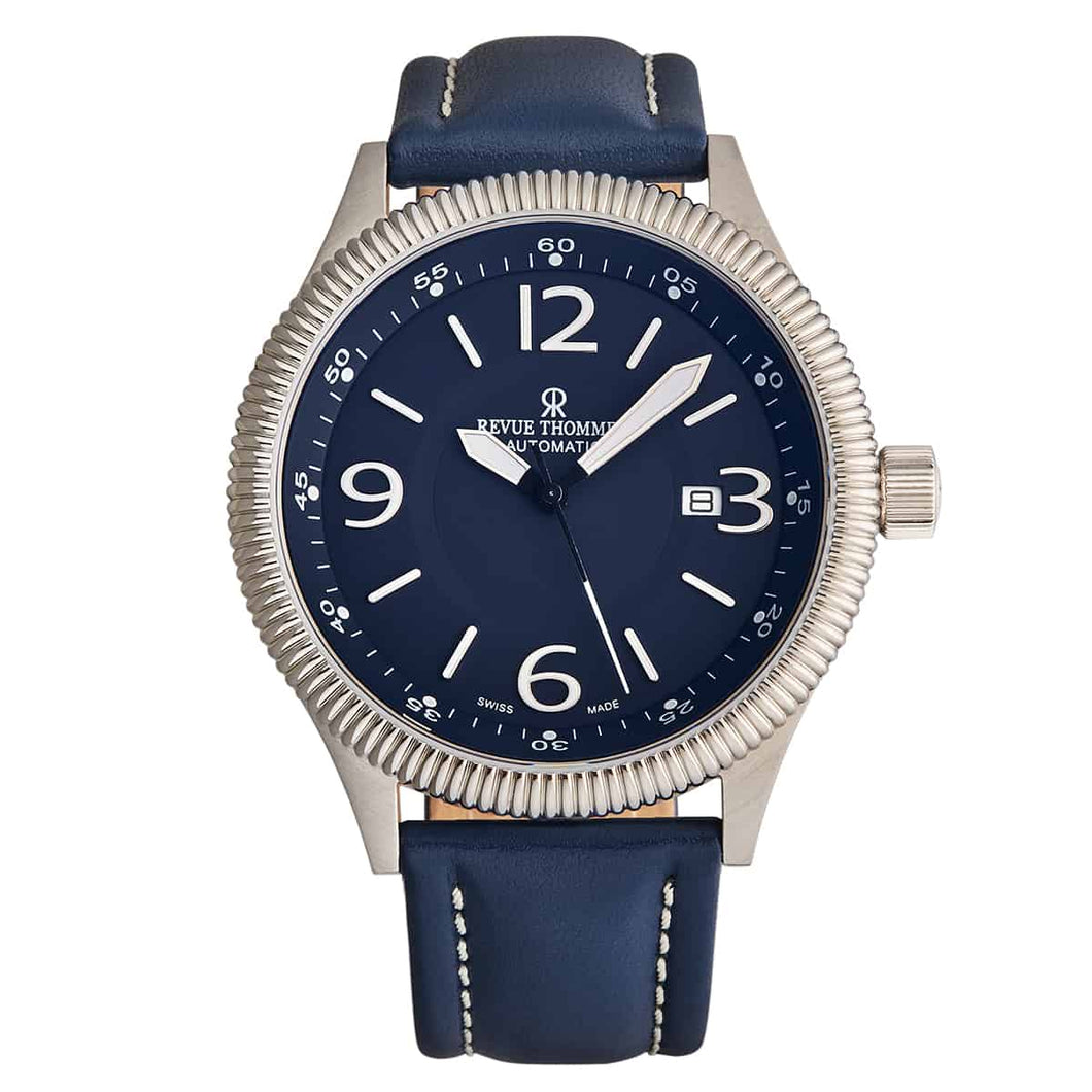 Revue Thommen Men's 17060.2525 'Pilot' Blue Dial Blue Leather Strap Automatic Watch