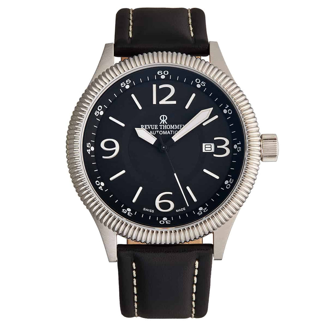 Revue Thommen Men's 17060.2527 'Pilot' Black Dial Black Leather Strap Automatic Watch