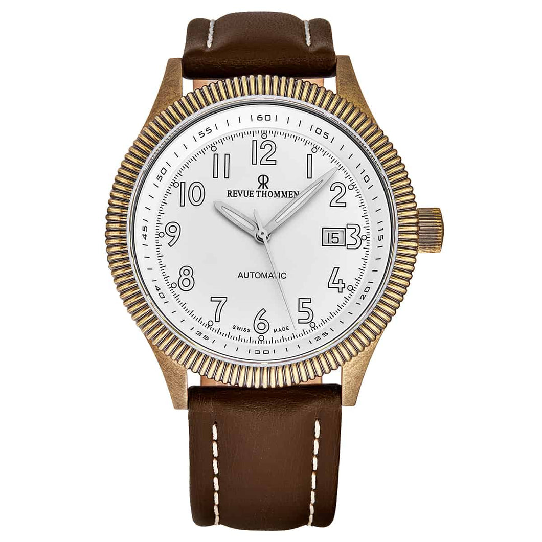 Revue Thommen Men's 17060.2583 'Airspeed Vintage' Silver Dial Brown Leather Strap Swiss Automatic Watch