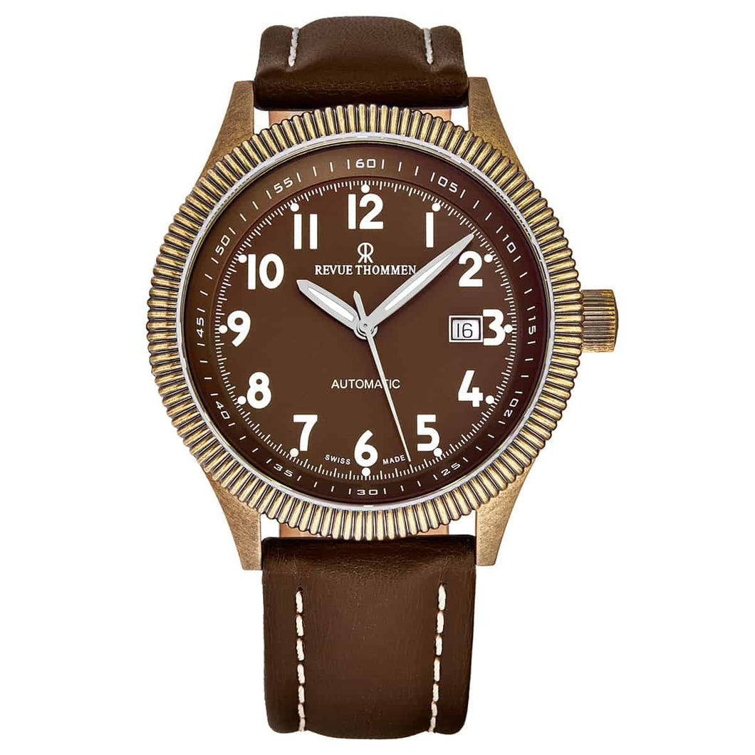 Revue Thommen Men's 17060.2586 'Airspeed Vintage' Brown Dial Brown Leather Strap Swiss Automatic Watch
