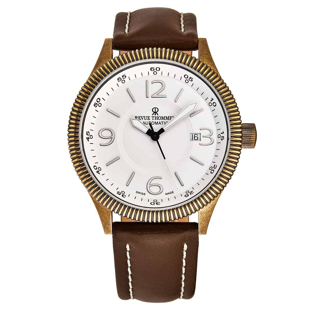 Revue Thommen Men's 17060.2588 'Airspeed Vintage' Silver Dial Brown Leather Strap Swiss Automatic Watch