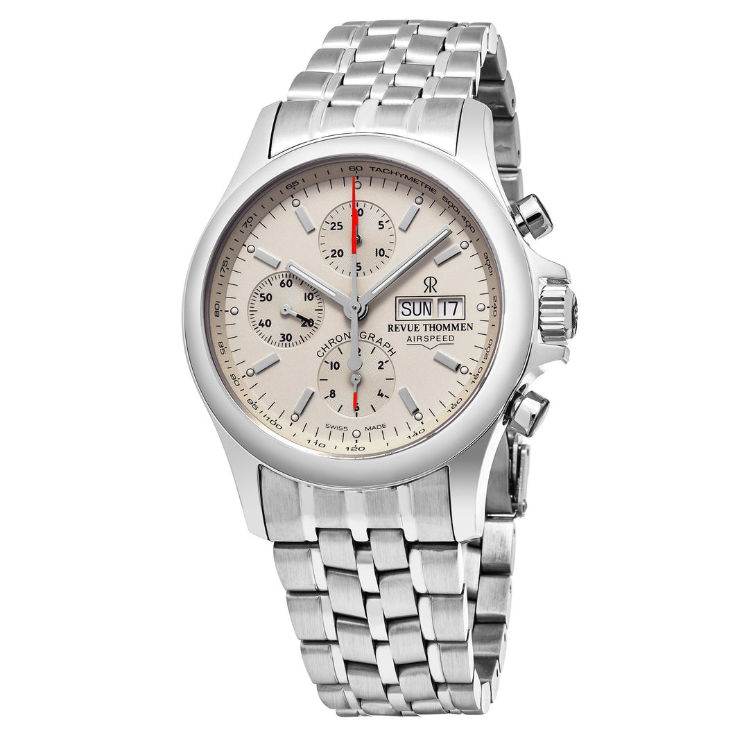 Revue Thommen Men's 17081.6132 'Pilot' Ivory Dial Stainless Steel Chronograph Swiss Automatic Watch