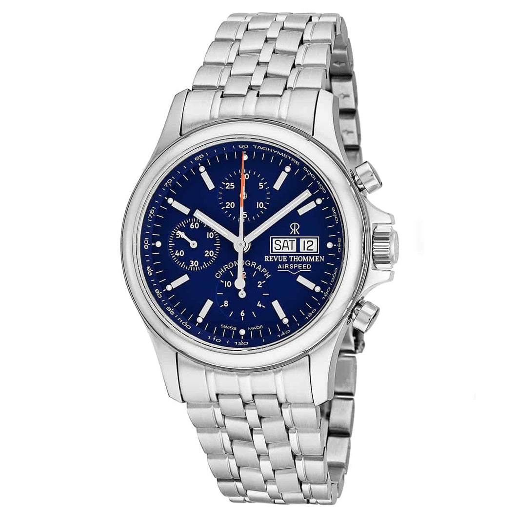 Revue Thommen Men's 17081.6135  'Pilot' Blue Dial Stainless Steel Chronograph Swiss Automatic Watch