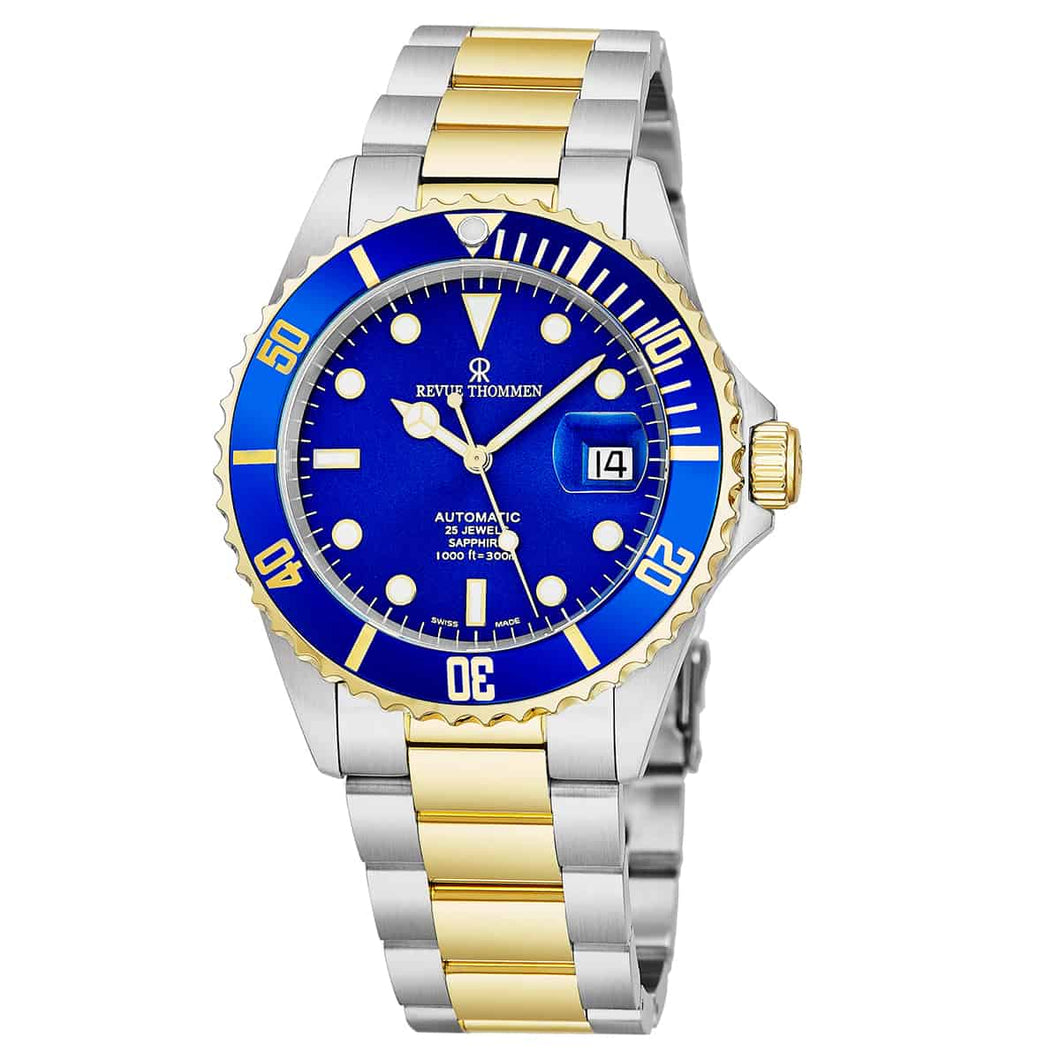 Revue Thommen Men's 17571.2145 'Diver' Blue Dial Stainless Steel/Goldtone Bracelet Swiss Automatic Watch