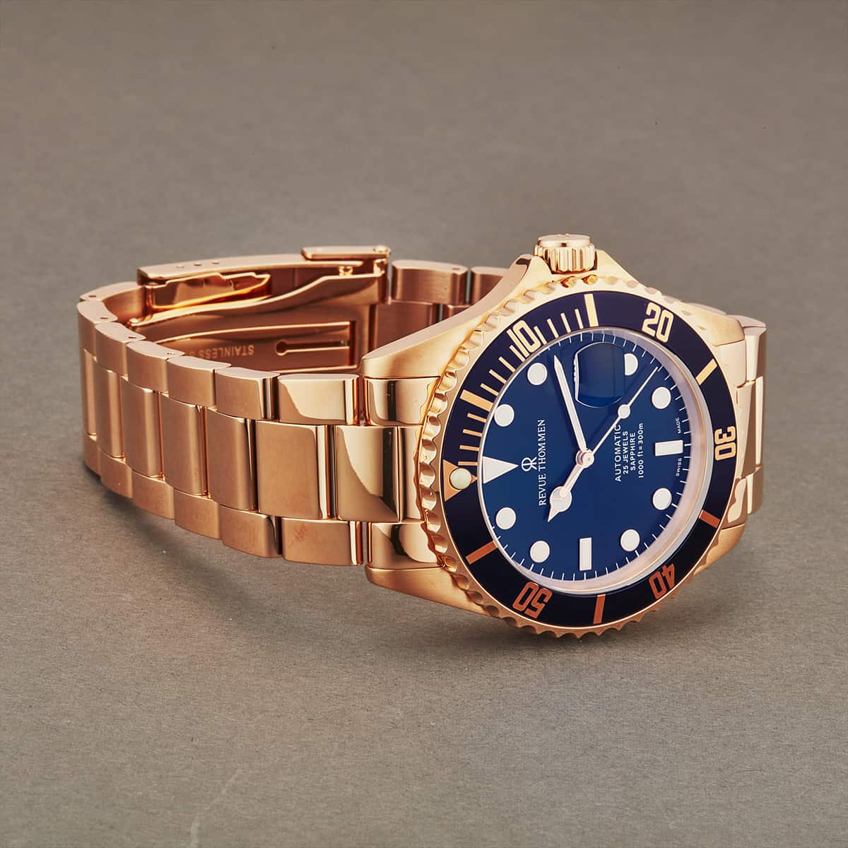 Revue Thommen Men's 17571.2165 'Diver' Blue Dial Rose Goldtone Stainle