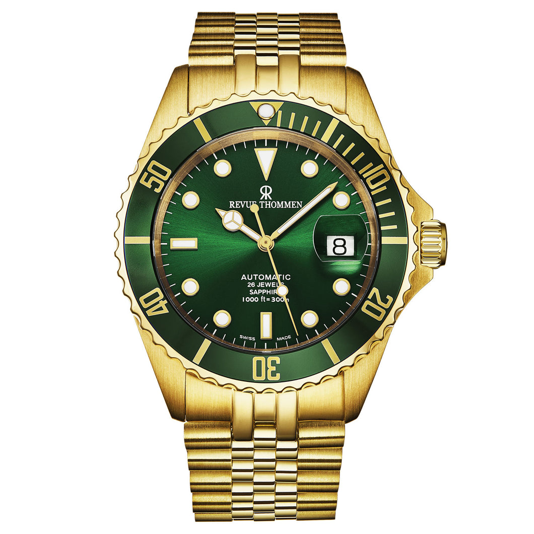 Revue Thommen Men's 'Diver' Green Dial Stainless Steel Bracelet Automatic Watch 17571.2214