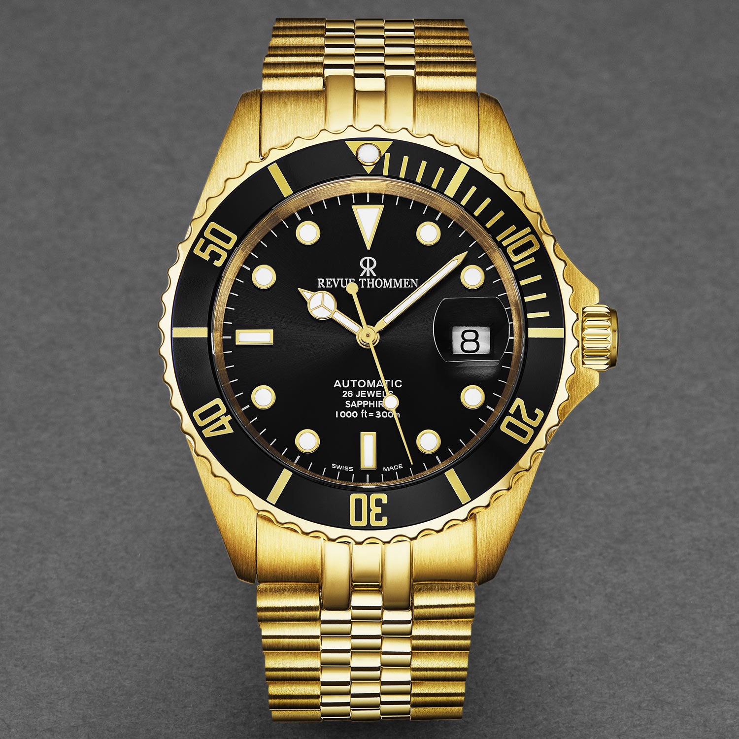 REVUE THOMMEN 自動巻き時計 ゴールド/ブラック Revue Thommen Men's 'Diver' Black Dial Stainless Steel Bracelet Automa