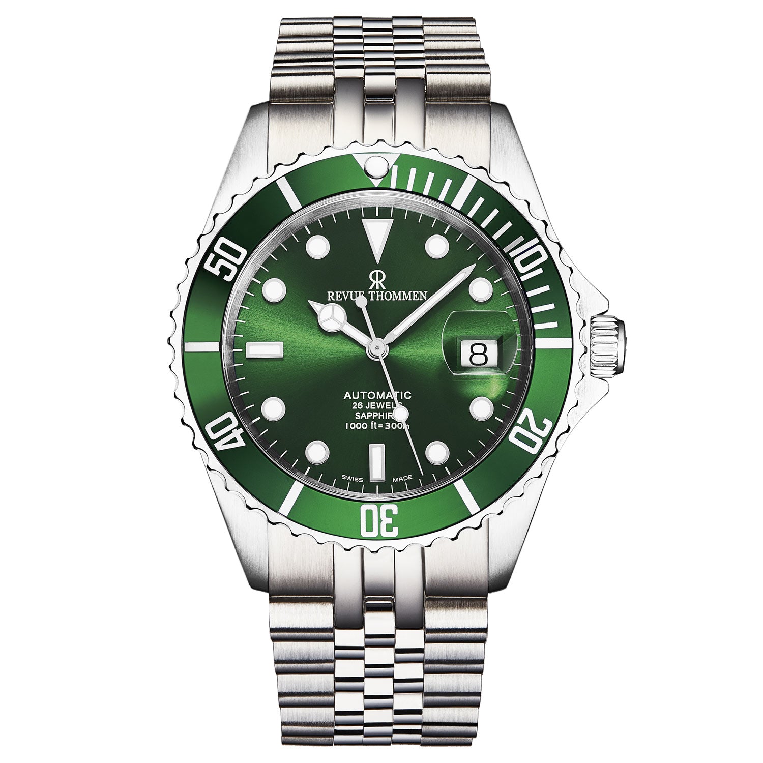 Revue Thommen Men's 'Diver' Green Dial Stainless Steel Bracelet Automa