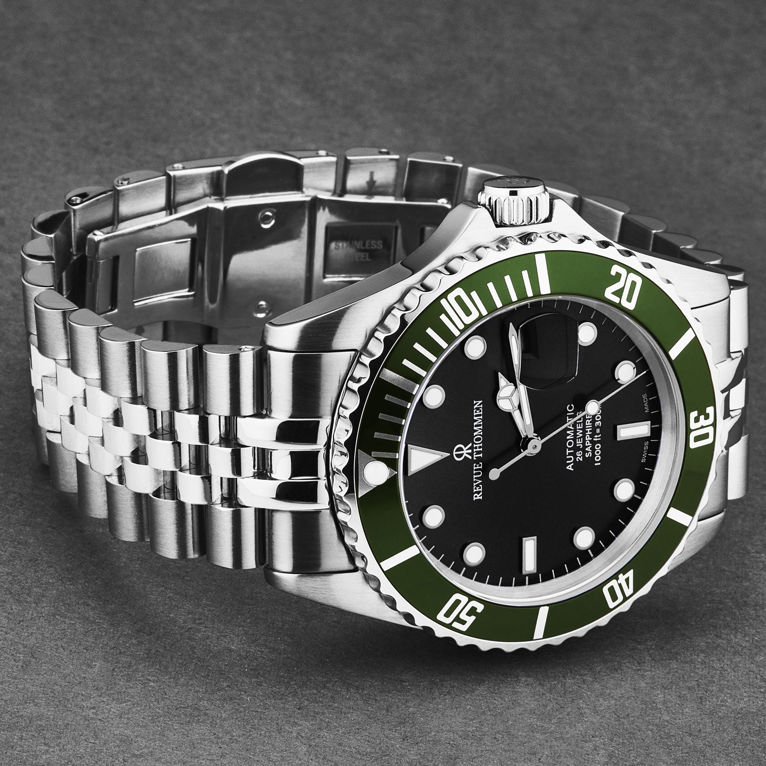 Revue Thommen Men's 'Diver' Black Dial Stainless Steel Bracelet Automa