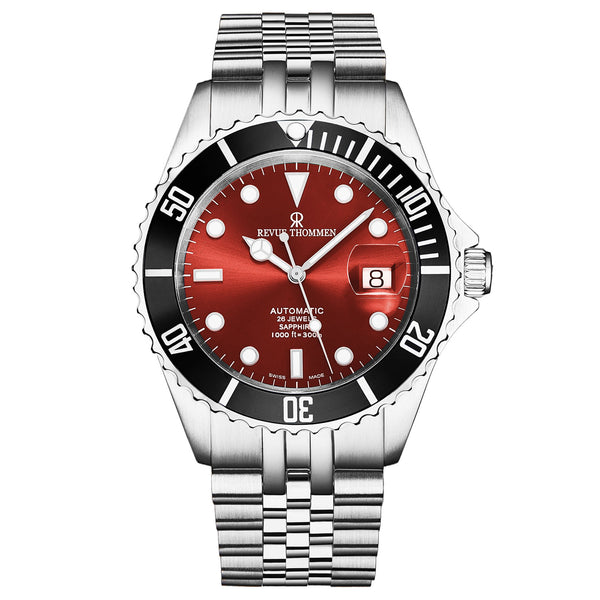 Revue Thommen Men's 'Diver' Red Dial Stainless Steel