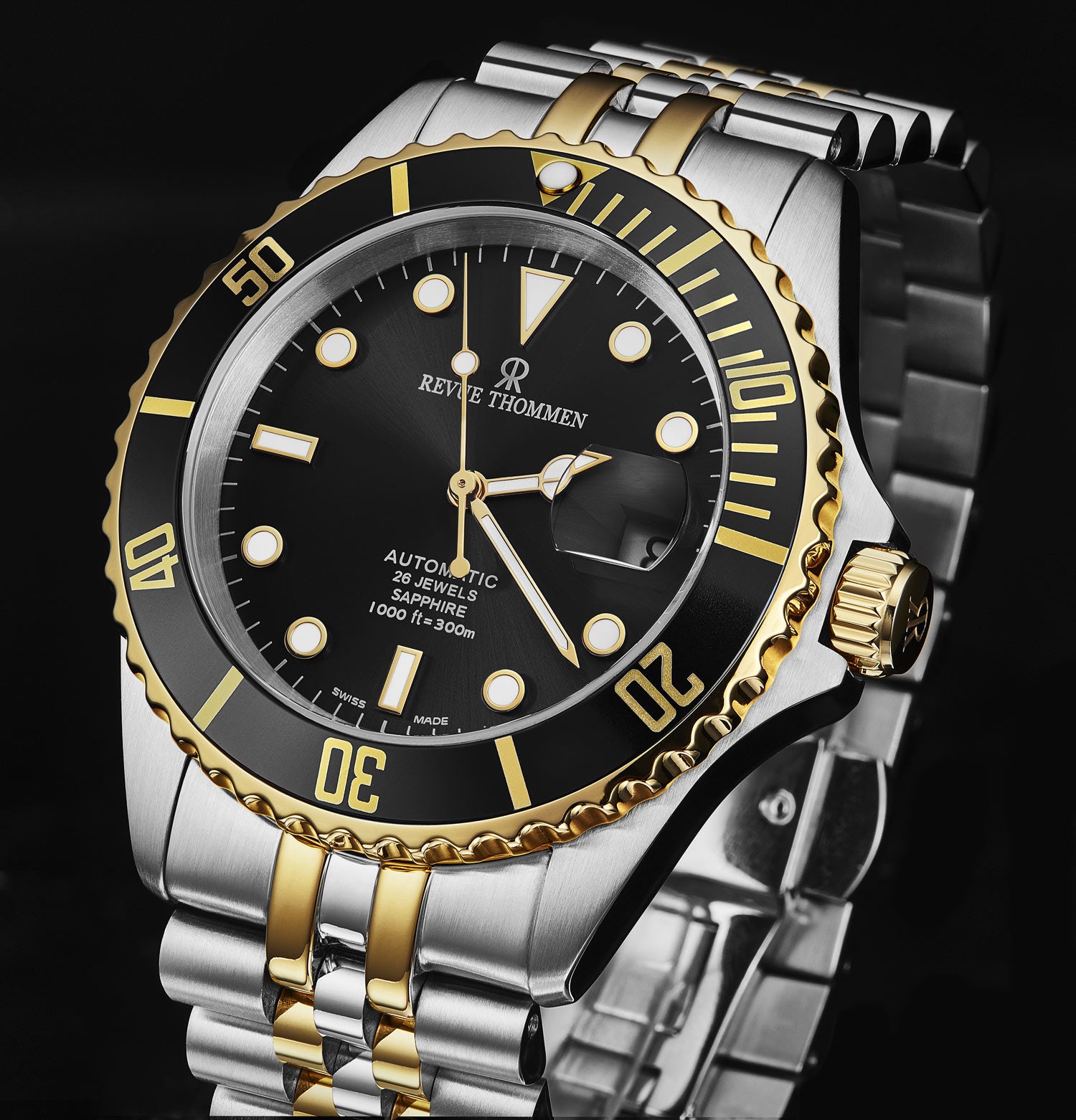Revue Thommen Men's 'Diver' Black Dial Two Tone Stainless