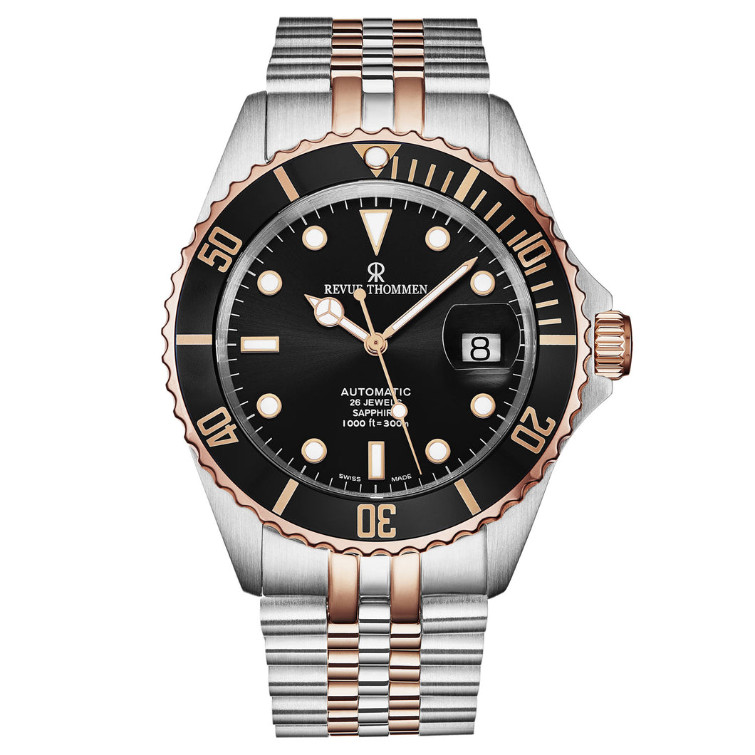 Revue Thommen Men's 'Diver' Black Dial Two Tone Stainless Steel Bracelet Automatic Watch 17571.2257