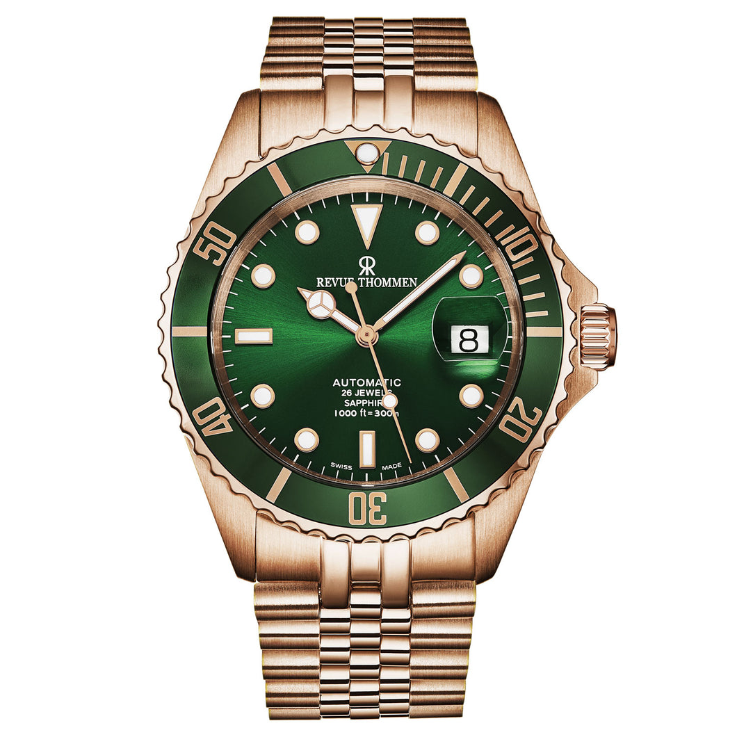 Revue Thommen Men's 'Diver' Green Dial Stainless Steel Bracelet Automatic Watch 17571.2264
