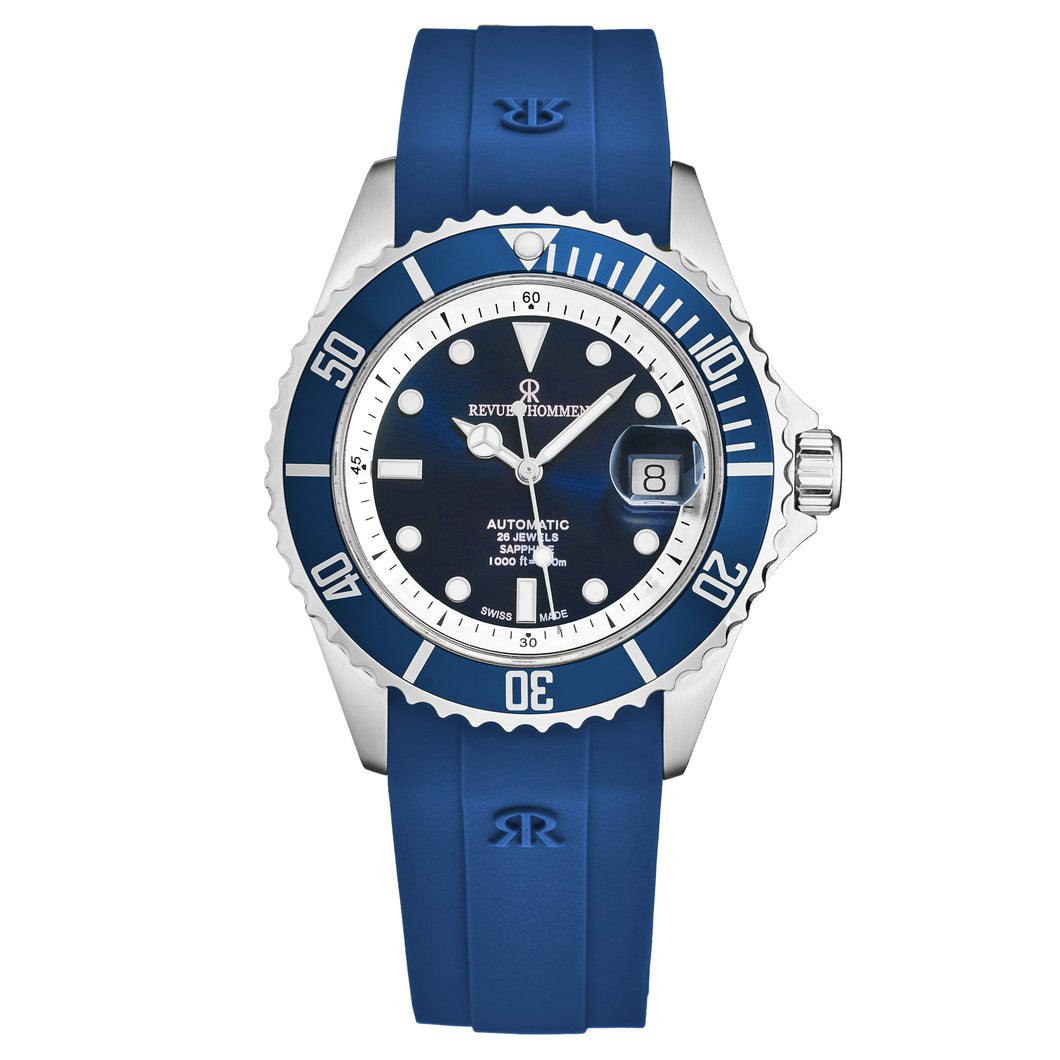 Revue Thommen Men's 'Diver' Blue Dial Blue Rubber Strap Swiss Automatic Watch 17571.2328