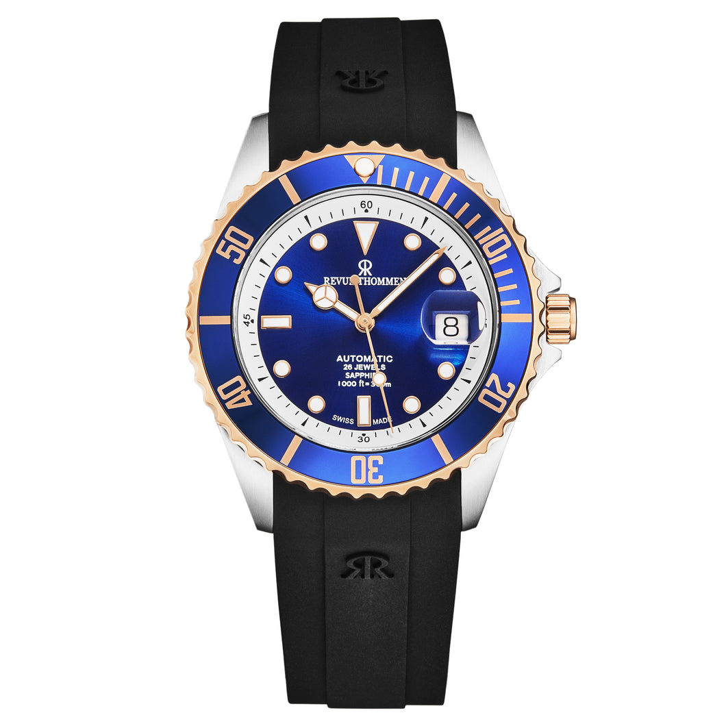 Revue Thommen Men's 'Diver' Blue Dial Black Rubber Strap Swiss Automatic Watch 17571.2355