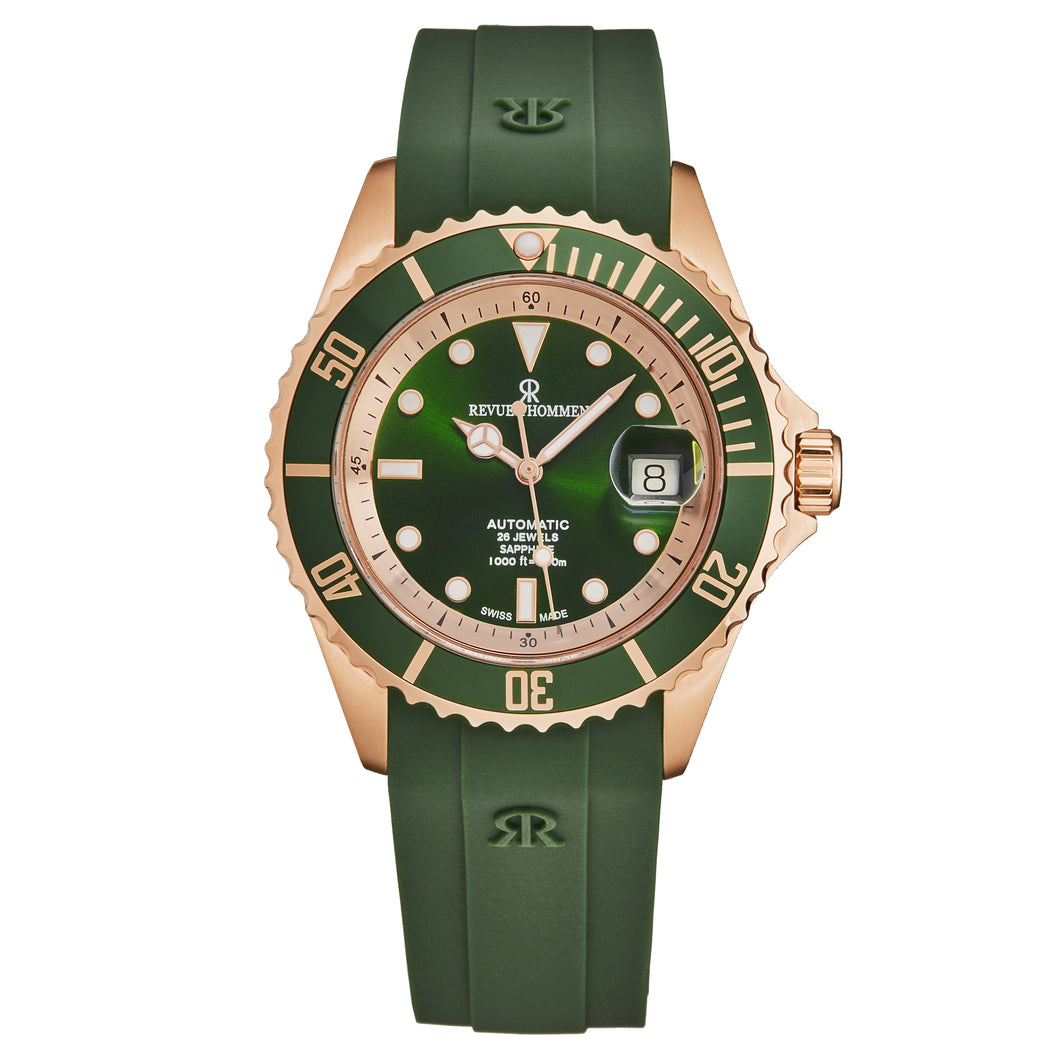 Revue Thommen Men's 'Diver' Green Dial Green Rubber Strap Swiss Automatic Watch 17571.2364